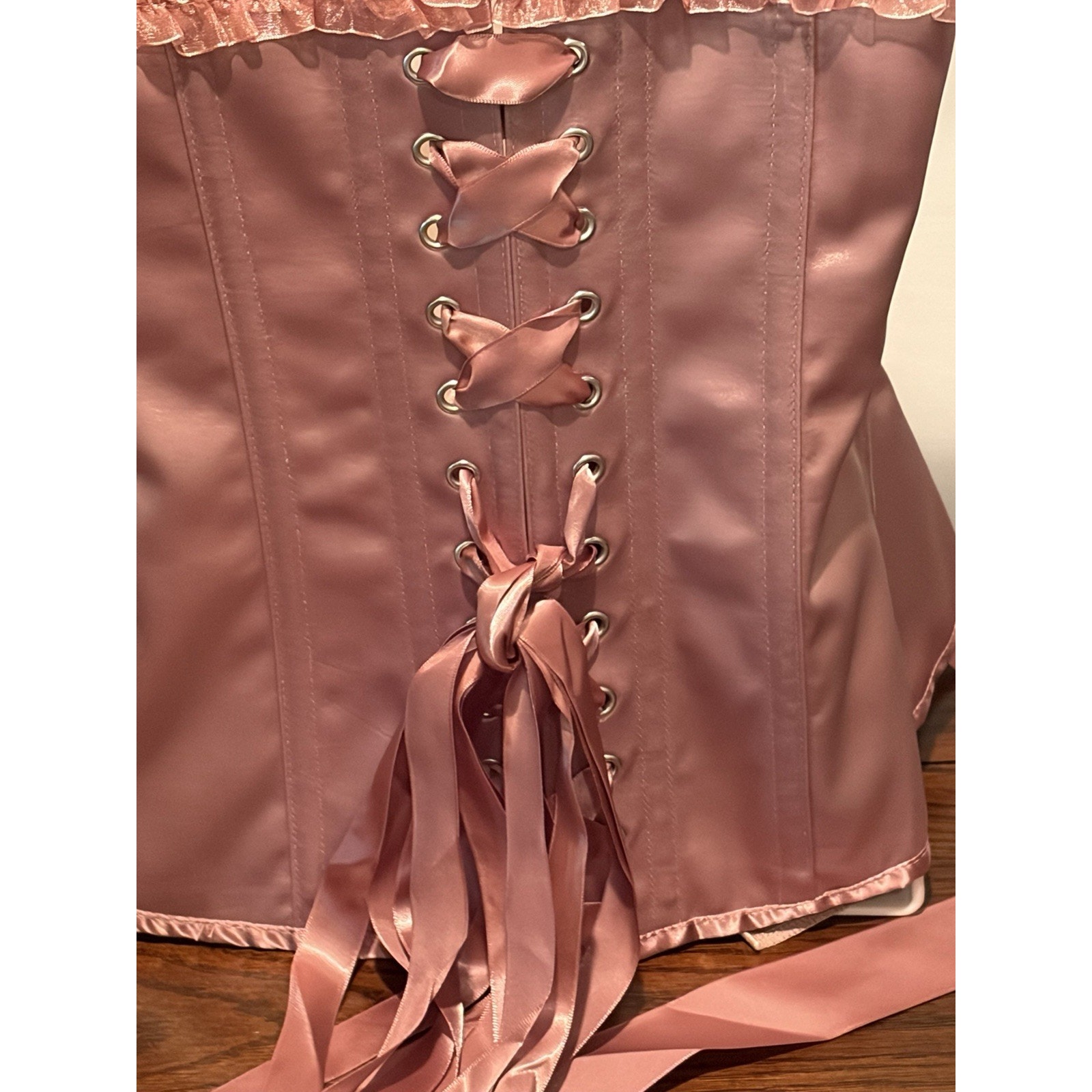 Nwt Corset Story Pink Satin Strapless Boned Lace-Up Corset Size Uk 20 Us16 — image 3 of 8